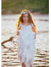 Ivory Boho Beach Chiffon Ruffled Flower Girl Dress